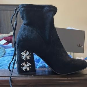 Chunky heel boots with gem details